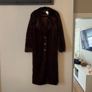 Chocolate Brown Faux Fur Coat
